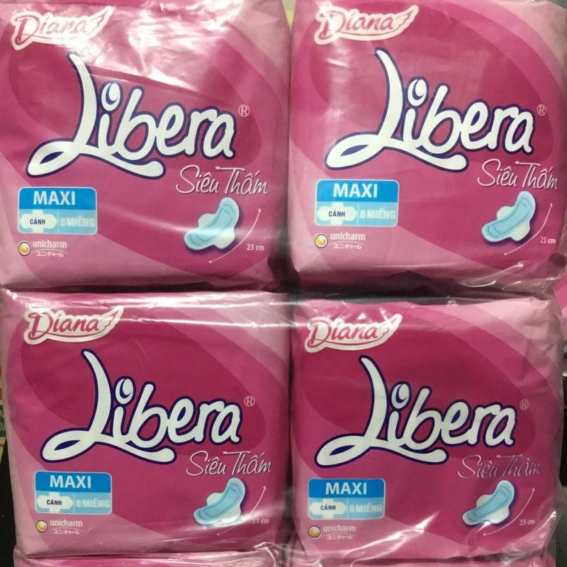 Combo 6 Gói Băng Vệ Sinh Diana Libera Siêu Thấm Maxi Cánh (Libera Dày Cánh) 23cm- 8 Miếng/Gói -Date luôn mới