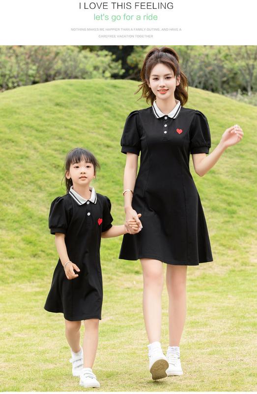 Product Introduction of Internet Celebrity Parent-Child Wear Summer Wear a Family of Three Or Four Family Pack Mother-Daughter Mother-Child Short Sleeve T-shirt Love Polo Clothes for the Whole Family 10