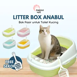 Pawsitive Vibes Pet Litter Box Open Bak Pasir Kucing Jumbo Terbuka Dengan Dinding Tinggi Toilet Kucing Anti Tumpah FREE SEKOP