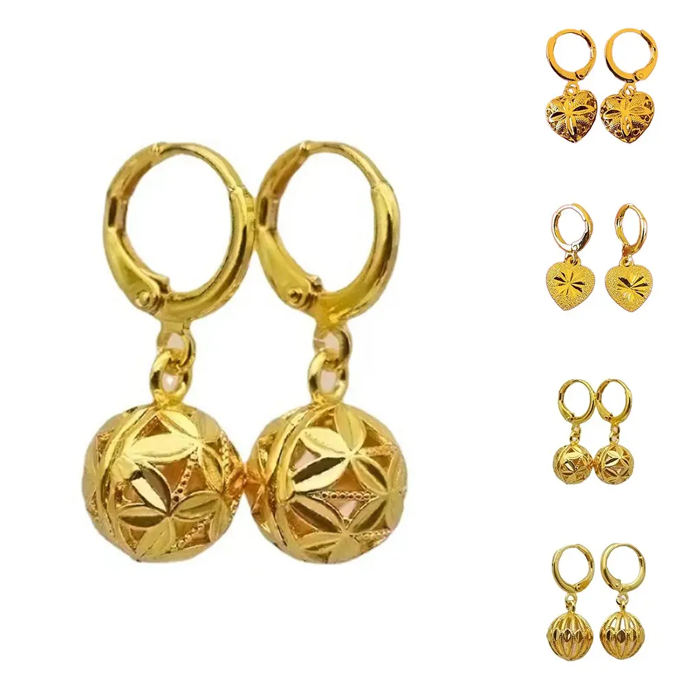 Women Brass plated Lanterns Earrings Hollow Balls Fashion Alluvial gold jewelry