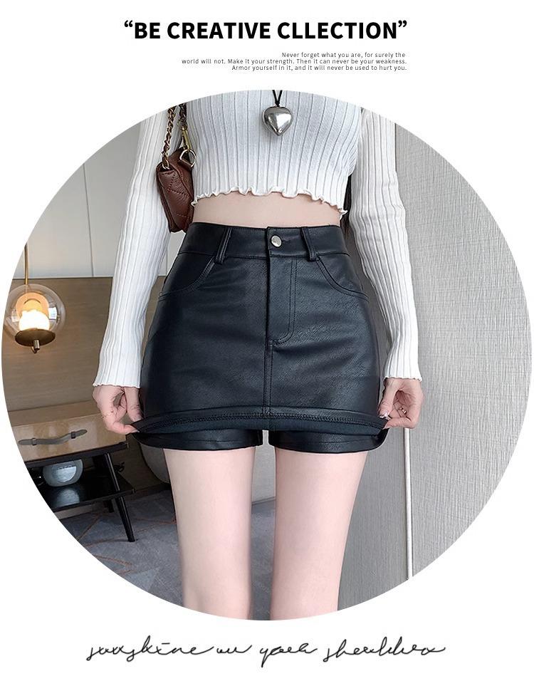 Product Introduction of 2025 Black PU Leather Skirt Skirt Women's New High Waist Versatile A- line Sheath Skirt Pantskirt 6
