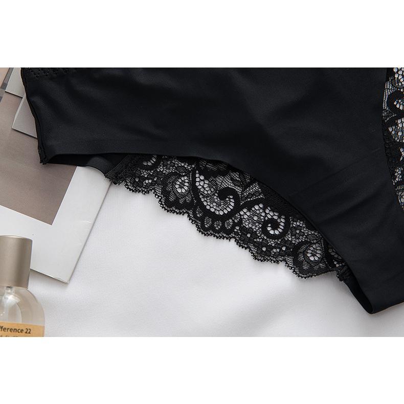 Đồ Lót Lụa Lạnh Không Đường May, Thiết Kế Nơ Mới, Phối Ren Gợi Cảm, Quần Sịp Nữ Cạp Thấp Phong Cách Âu Mỹ ML 9