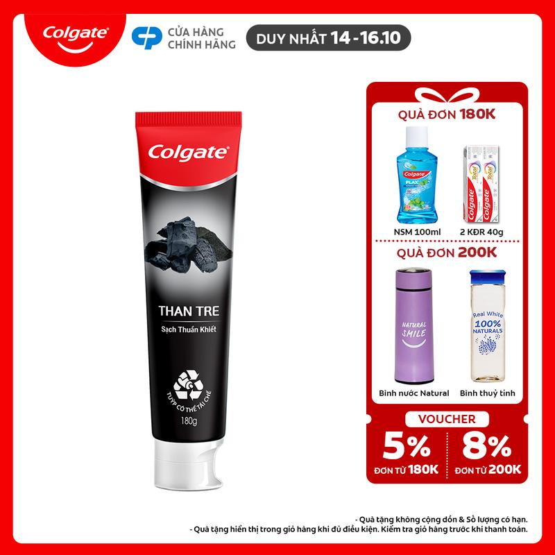 [Duy nhất 14-16.10] Kem đánh răng Colgate thiên nhiên giúp răng sạch thuần khiết từ Than tre Hàn Quốc 180g/ tuýp