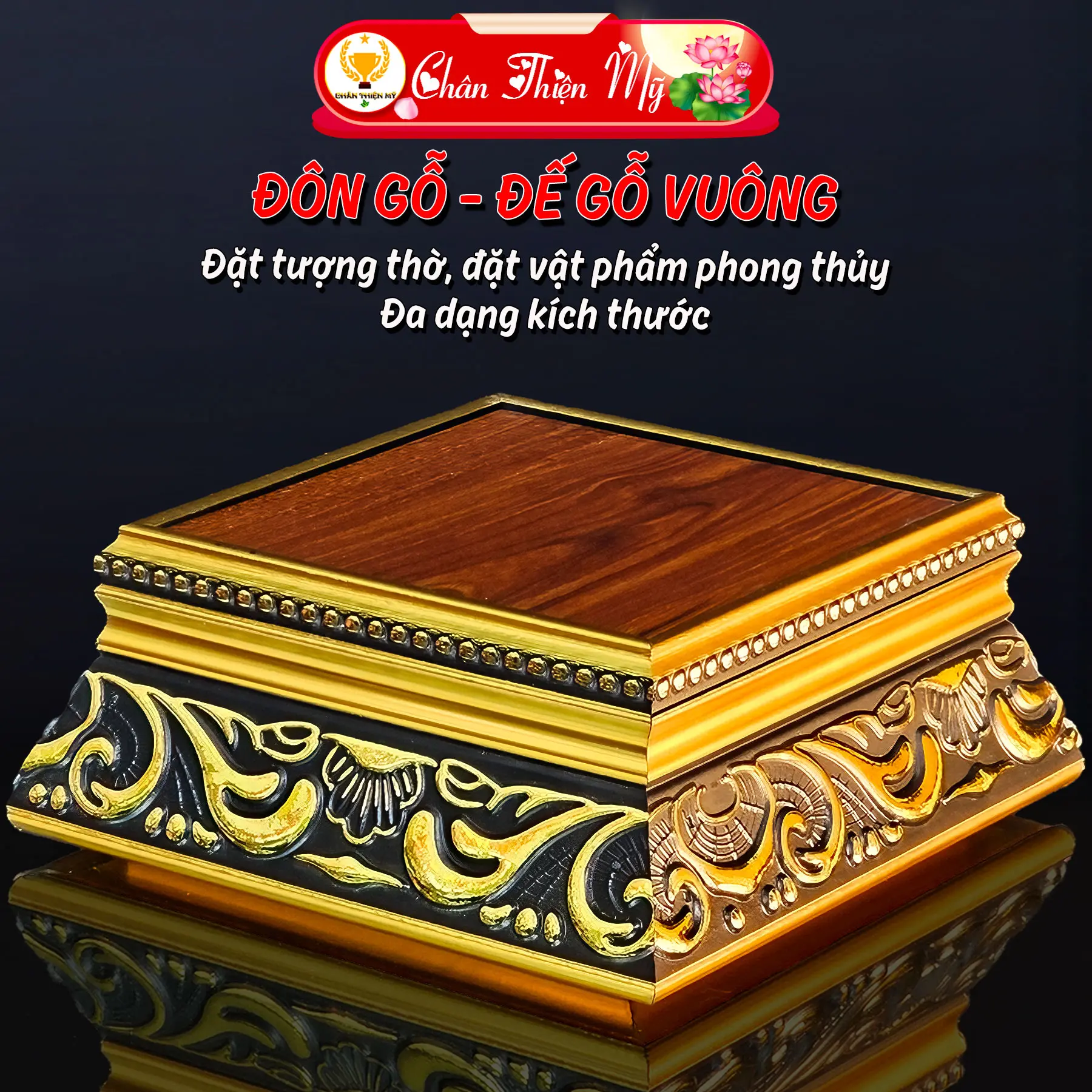 Đế Gỗ, Đôn Gỗ Vuông Kê Tượng CHÂN THIỆN MỸ, Vật Phẩm Phong Thuỷ, Đồ Trang Trí Tượng Phật Nhiều Kích Thước Decor Decor Phòng