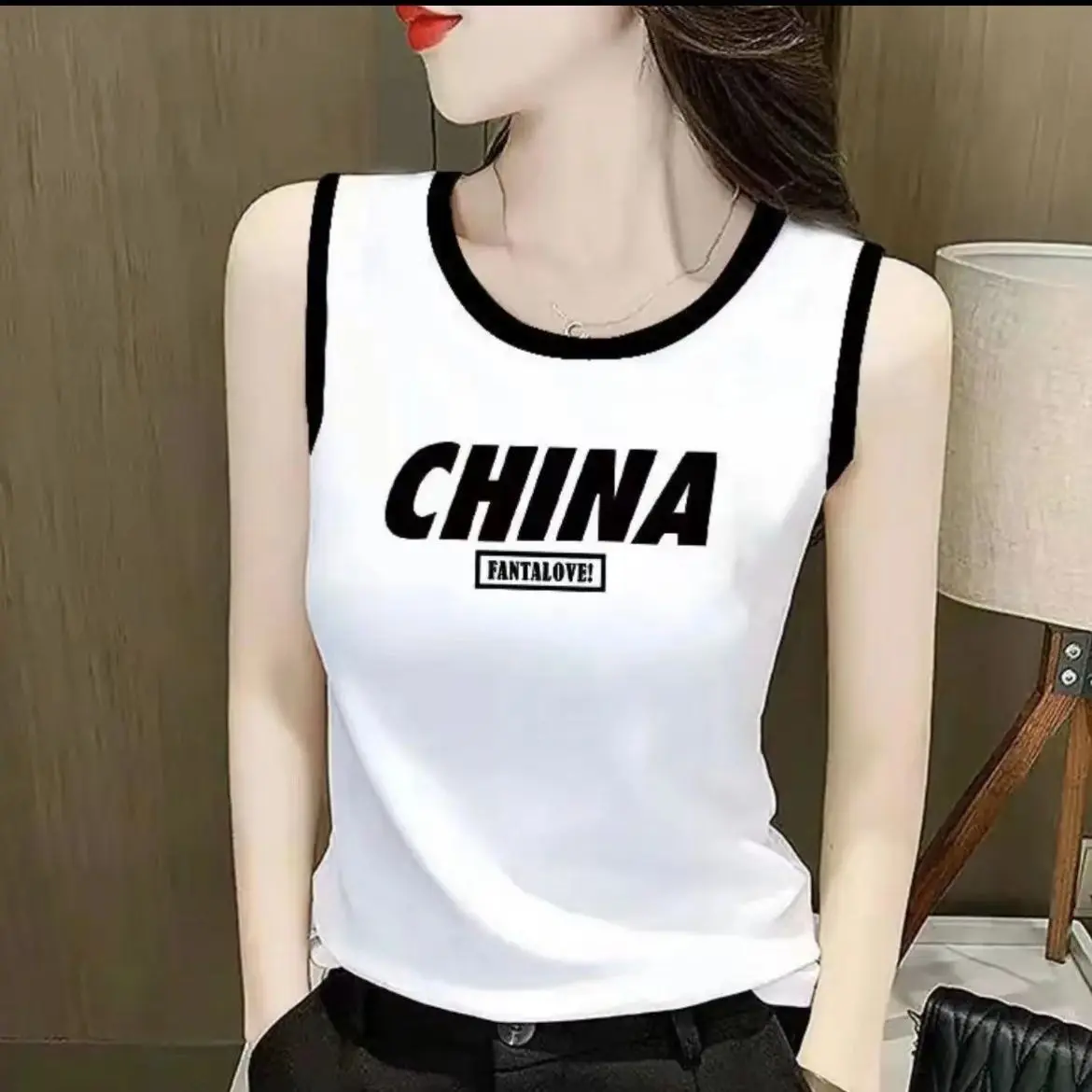 Áo Yếm In Họa Tiết, Dành Cho Nữ, Phong Cách Cổ Điển Áo Thun Không Tay Bó Sát Hàng Mới Về Mùa Hè, Dễ Phối Đồ Sành Điệu, Áo Sơ Mi Cơ Sở Phong Cách Hàn Quốc, 33k Đánh Giá Tích Cực
