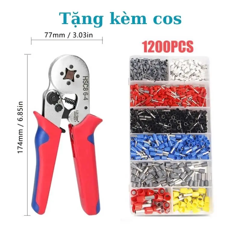 [ KÈM 1200 ĐẦU COS]  ￼KÌm bấm cos Vuông trắng HSC8 6-4A Vnimax Contact pin tròn rỗng tự điều chỉnh chính hãng