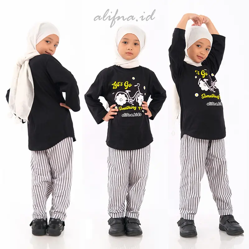 Setelan Anak Perempuan Kaos Katun Terbaru Kekinian usia 5 Sampai 14 Tahun alifna kids01 Baju Celana Fashion 2