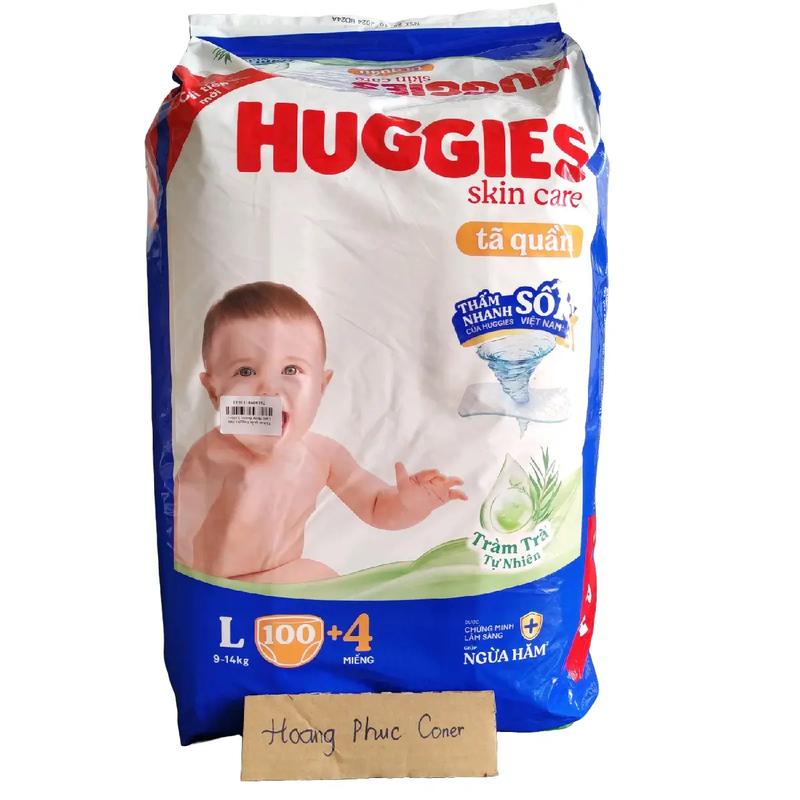 Tã quần Huggies Skincare mẫu mới size L 100+4 (104 miếng) cho bé 9-12kg (HSD 2027)