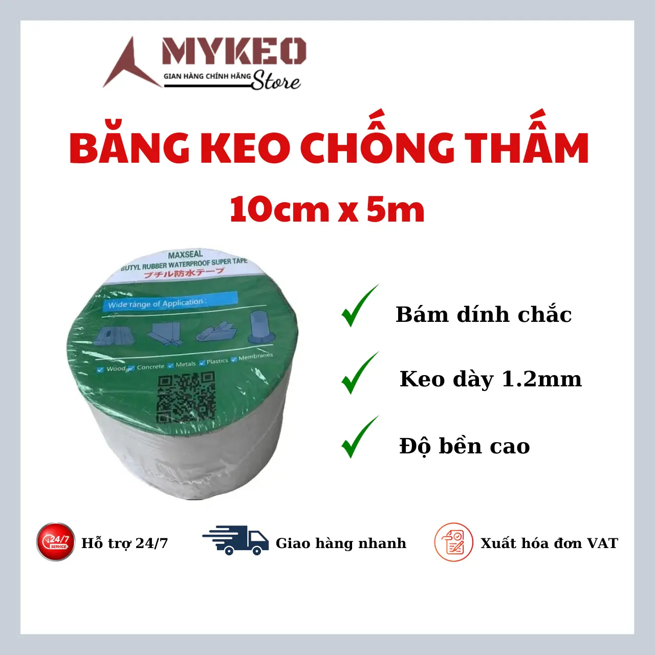(10cmx5m)- Băng keo chống thấm rộng 10cm dài 5m siêu dính Maxseal