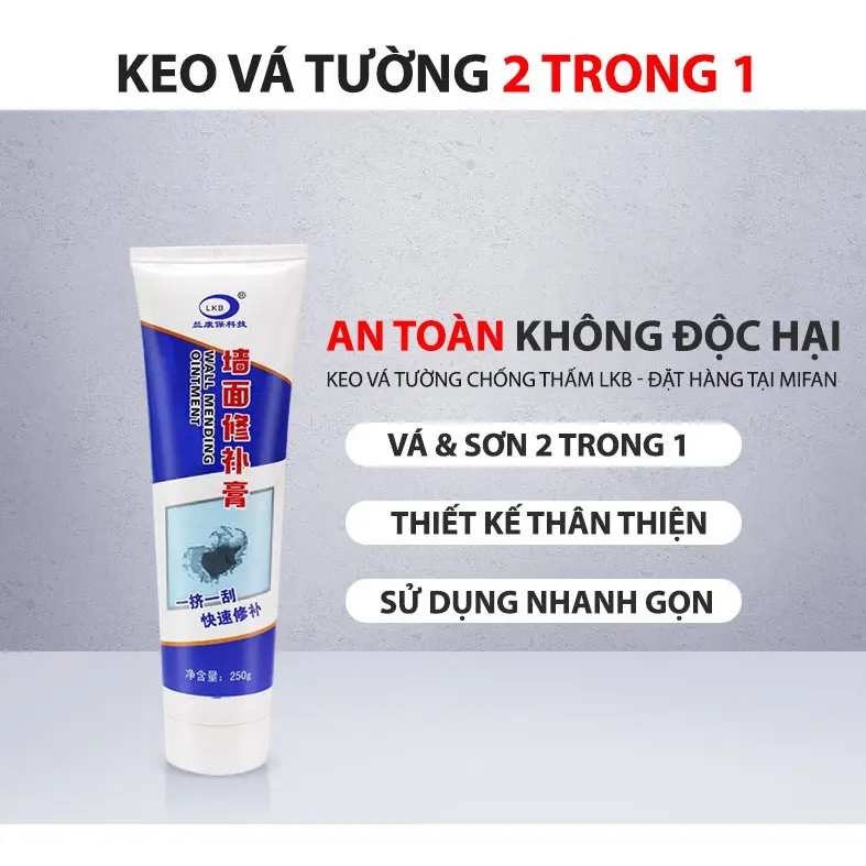 Combo 3 Tuýp Keo Vá Tường Chống Thấm LKB 250g Trắng - Trám Trét Vết Nứt Khe Hở