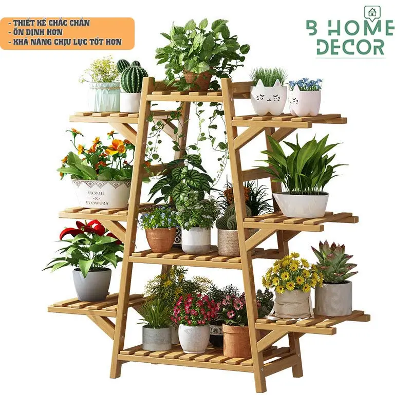 Kệ Gỗ nhiều tầng để chậu hoa cây cảnh, trong nhà và ngoài trời BD07 2