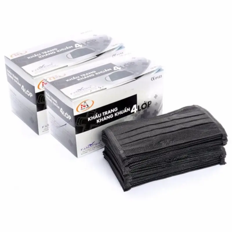 Sỉ 6 hộp ( 300 cái )  Khẩu trang y tế đen 4 lớp than hoạt tính nam anh