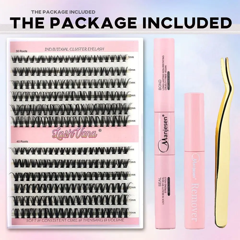 Natural Look Individual Lashes Kit Black Wispy Self Application DIY at Home with Lash Bond and Seal and Remover Lash Tweezers DIY Eyelash Extension Kit for for Beginners