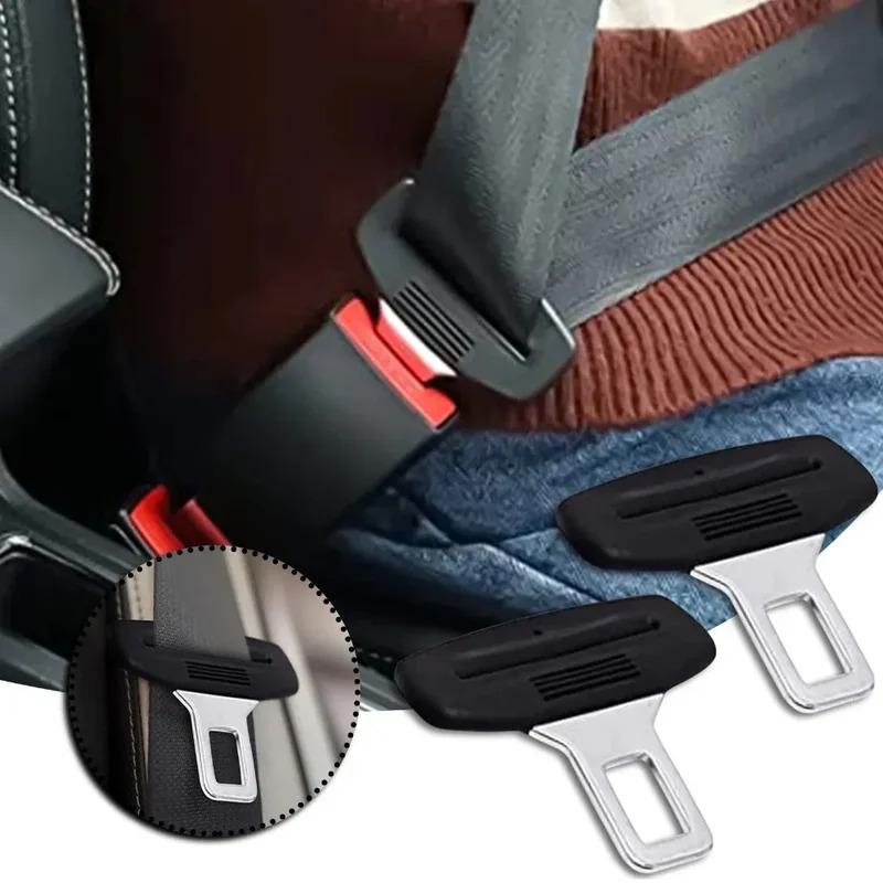 2pcs Car Safety Belt Lock Universal Adjustable Black Straight Lock Tongue Clips Insert Metal Automobiles Fastener Accessories 1
