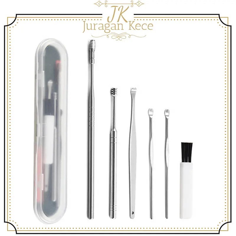 Alat Pembersih Telinga Set 6 Pcs Korek Kuping Stainless Steel Ear Wax + Kuas 0