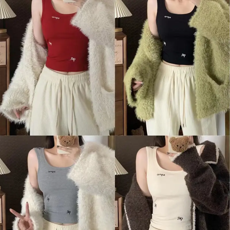 Áo Vest Mỏng Cho Nữ, Có Đệm Ngực Cố Định, Thiết Kế Thêu, Có Nơ, Kiểu Y 2