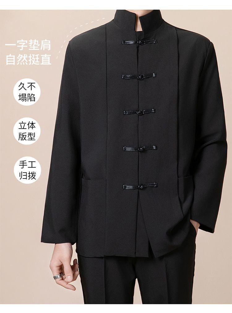 Product Introduction of New Chinese Style Men's Stand Collar Zhongshan Suit Retro Niche Button Wedding Chinese Style Tang Suit Jacket Set Elegant Trendy Women 15