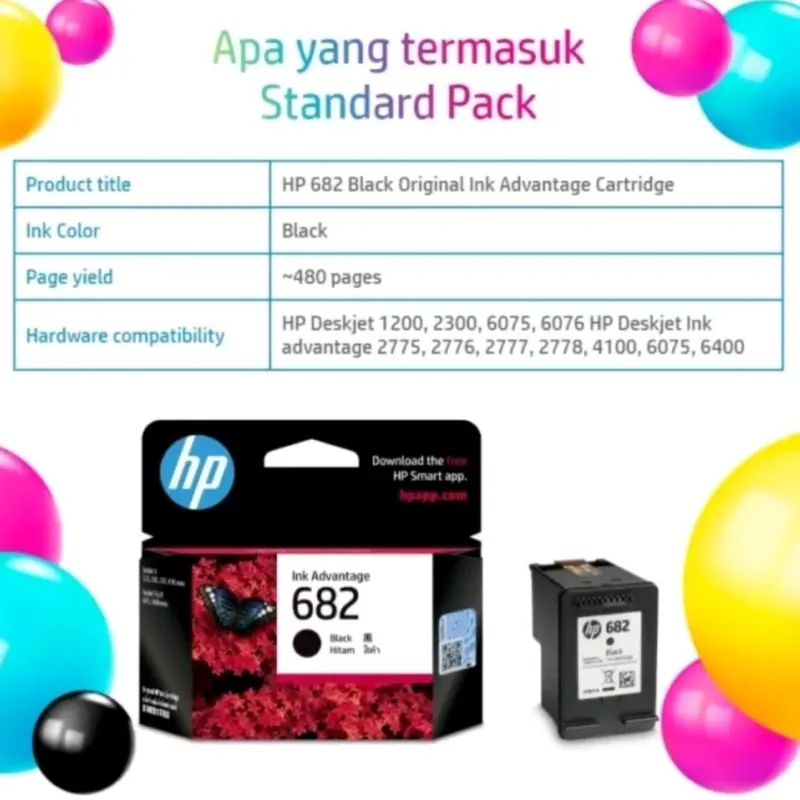 Tinta Printer HP 682 Black Original Ink 1