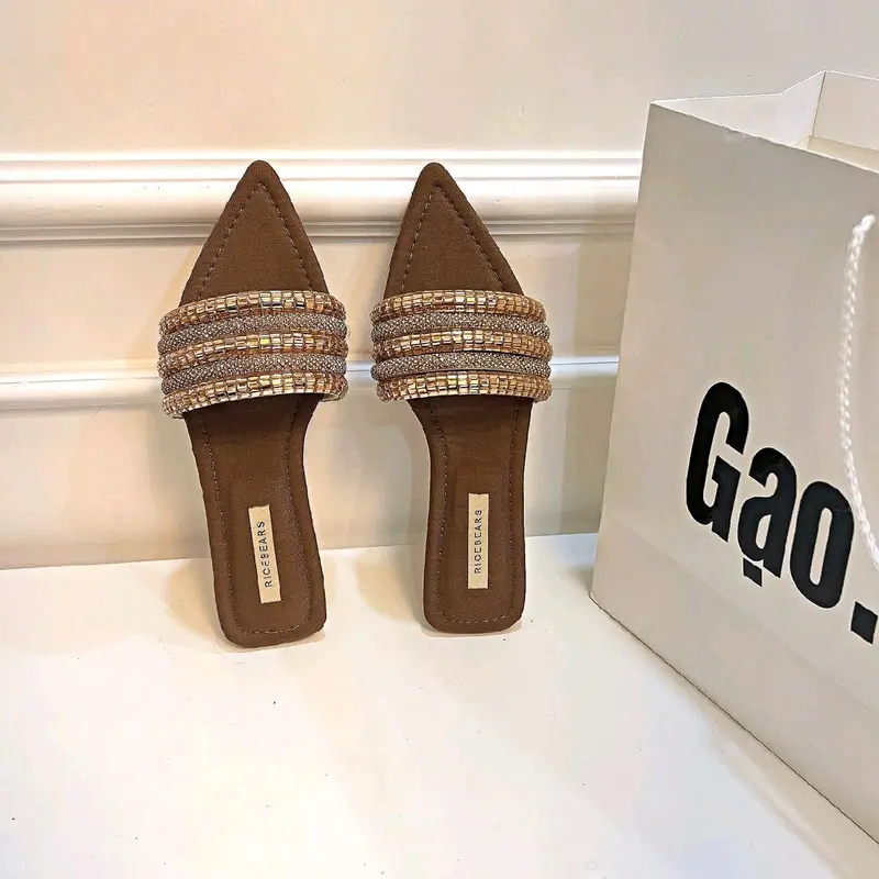 Gạo.Shoes (CÓ BIGSIZE) - Dép Lê Nữ Mũi Nhọn, Quai Ngang Dây Đá So Le, Đế Cao Cấp Chống Trơn Trượt. 4