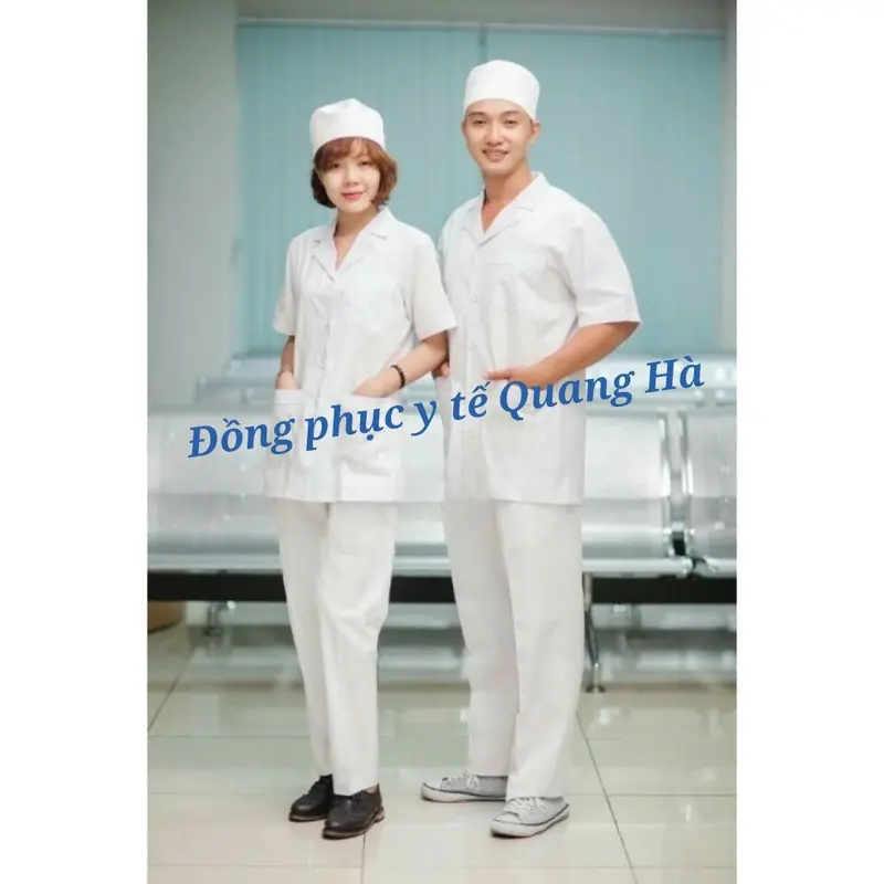 Áo Blue, Blouse trắng Dáng Ngắn Ngang Đùi Nam Nữ  Cộc Tay vải lon nhật - Dành Cho Y Tá, Dược Sĩ, Điều Dưỡng 8