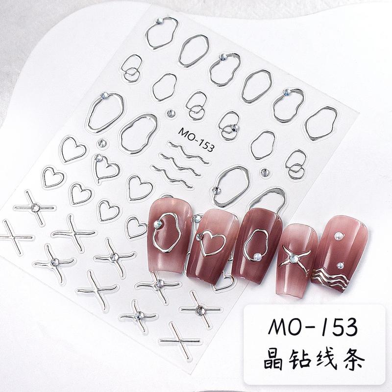 Miếng Dán Giảm Móng Tay, Ba Chiều, Mạ Vàng, Cảm Giác Trực Tuyến, Hình Dạng Trái Tim Và Thiết Kế Hình Học Rỗng Họa Tiết Trái Tim 3D, Trang Trí Móng Tay Đầu Thu 4