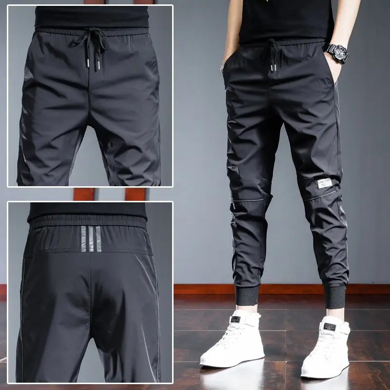 Men's Cooling Slim-Fit Joggers – Summer Lightweight Quick-Dry Cargo Pants with Ankle Cuff, Breathable Workout Trousers for Casual & Sports