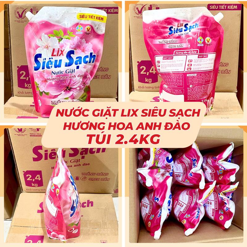  Nước Giặt LIX Siêu Sạch TÚI 2.4KG - Trắng Sáng Hương Hoa Anh Đào - Mã N2502 - Hàng Chính Hãng 
