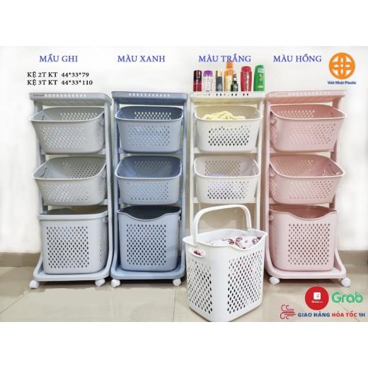Kệ đựng đồ 3 tầng đa năng 5567, Rổ đựng quần áo 3 tầng có bánh xe nhựa Việt Nhật Kitchen