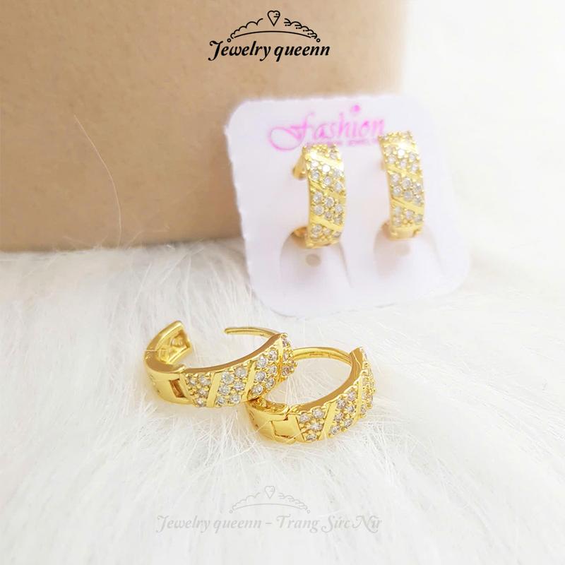 Bông Tai Nữ Titan Đính Đá Mạ Vàng Sọc  Khuyên Tai Cách Điệu Thanh Lịch Trẻ Trung Thanh Lịch Phong Cách Hàn Quốc B25 | Jewelry Queenn