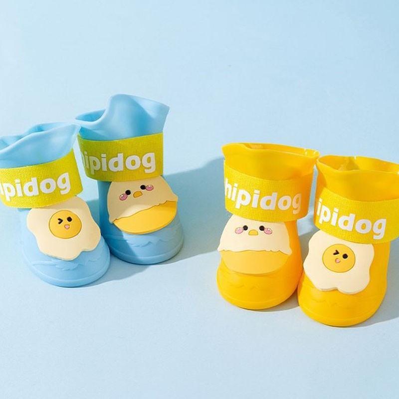 4 Pcs/Set Sepatu Bot Hujan Anjing Kartun Silikon Kucing Boots Tahan Air Anti Slip / Sepatu Untuk Hewan Peliharaan /  Kucing Boots Tebal Anti Slip Anti Ai