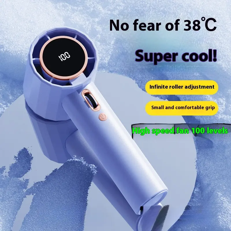 100-Speed Handheld Ice Fan USB Mini Portable Charging Turbine Little Fan Digital Display Desktop Fan