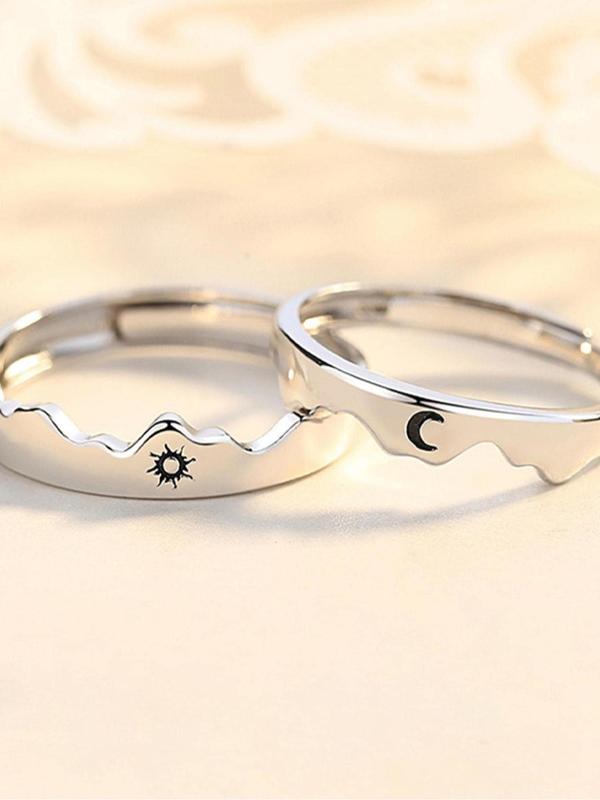 1 Pair Unisex Star & Moon Design Cuff Ring, Casual Trendy Promise Matching Ring, Fashionable Engagement Ring Jewelry for Daily & Party Decoration 4