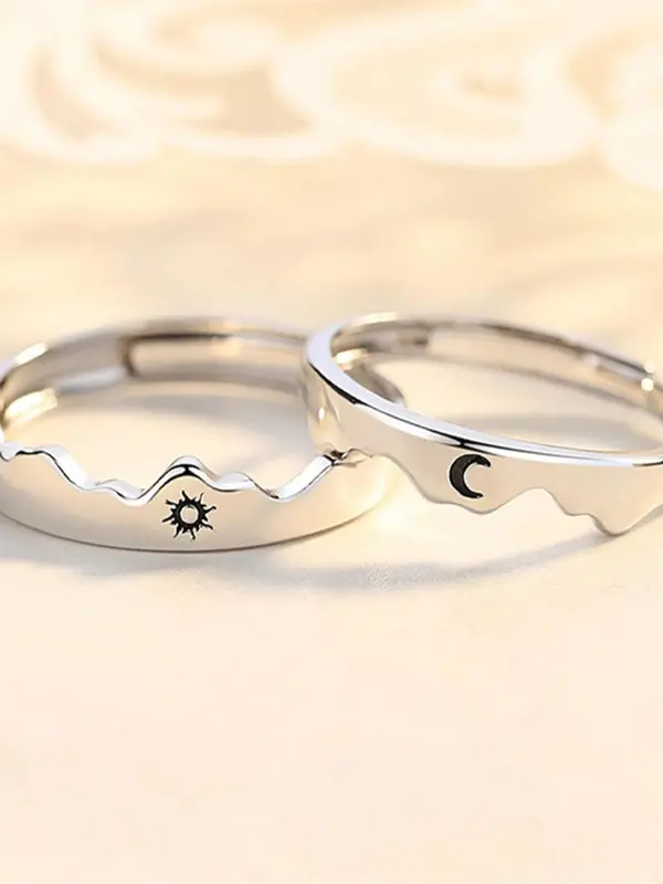 1 Pair Unisex Star & Moon Design Cuff Ring, Casual Trendy Promise Matching Ring, Fashionable Engagement Ring Jewelry for Daily & Party Decoration 4