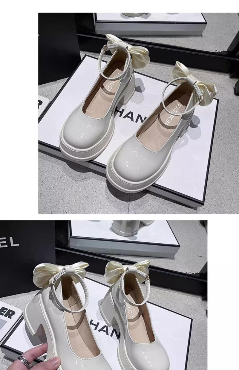 Product Introduction of Lace-Up Mary Jane Chunky Square-Toe Shoes, Comfortable Soft Sole with Anti-Slip Design, Bow Accent, Retro Fashion Footwear That Can Be Paired with Skirts 35