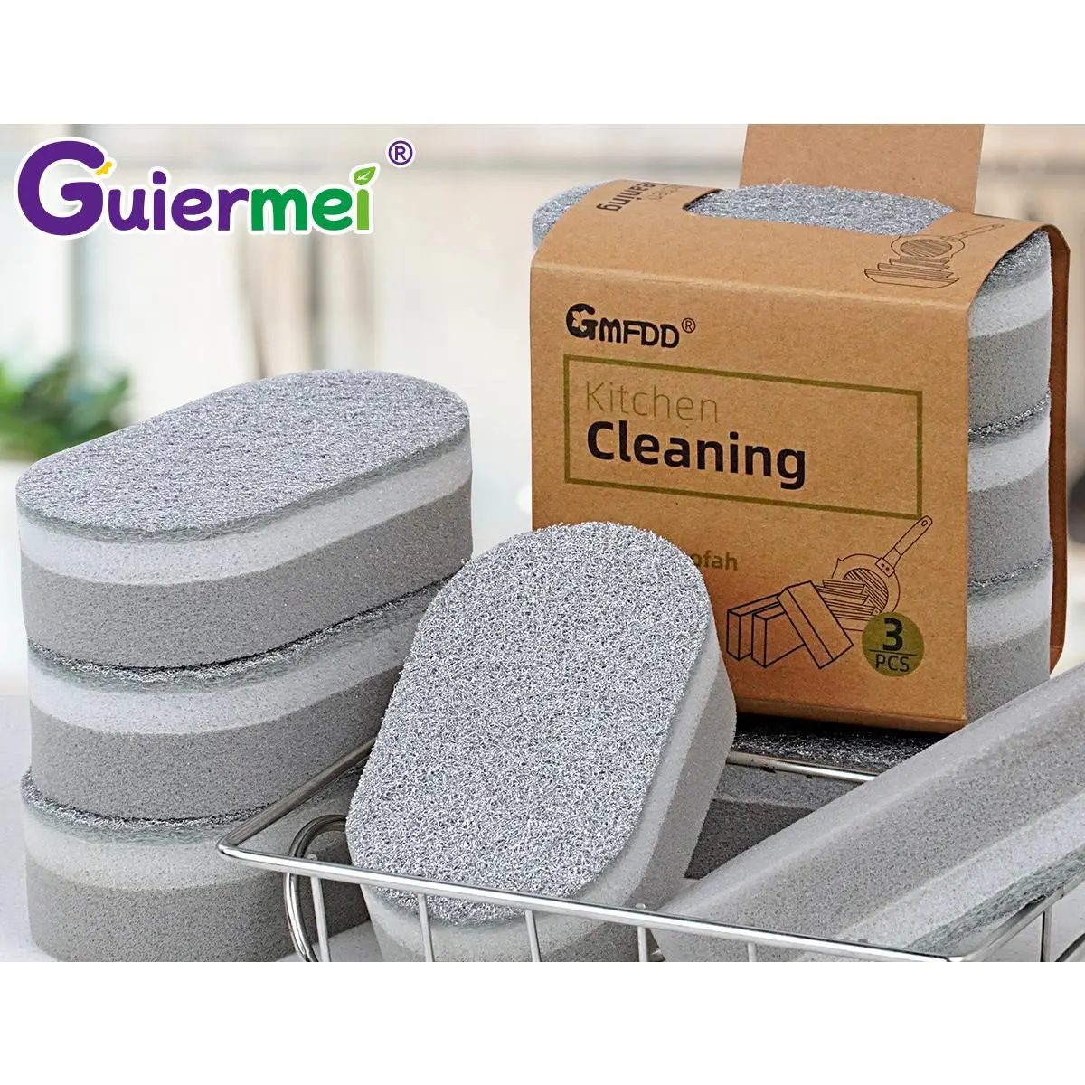 New Silver Spray Dish-Washing Sponge Scouring Pad Double-Sided Thickened Sponge Wipe Kitchen Household Cleaning Dishes Cloth Spong Mop