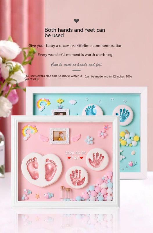 Product Introduction of Baby Hand and Foot Marks Fetal Hair Souvenir Diy Homemade Creative Newborn Baby Footprints Hand Print Photo Frame 4