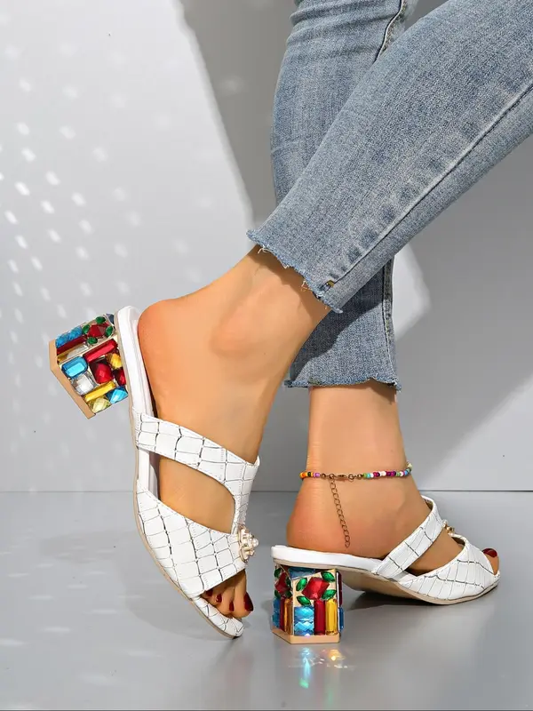 Women's Fashionable Patchwork Design High Heel Sandals, Casual Versatile Sandals for Summer, Lightweight Breathable Comfortable Shoes for Daily Wear, Girl 7