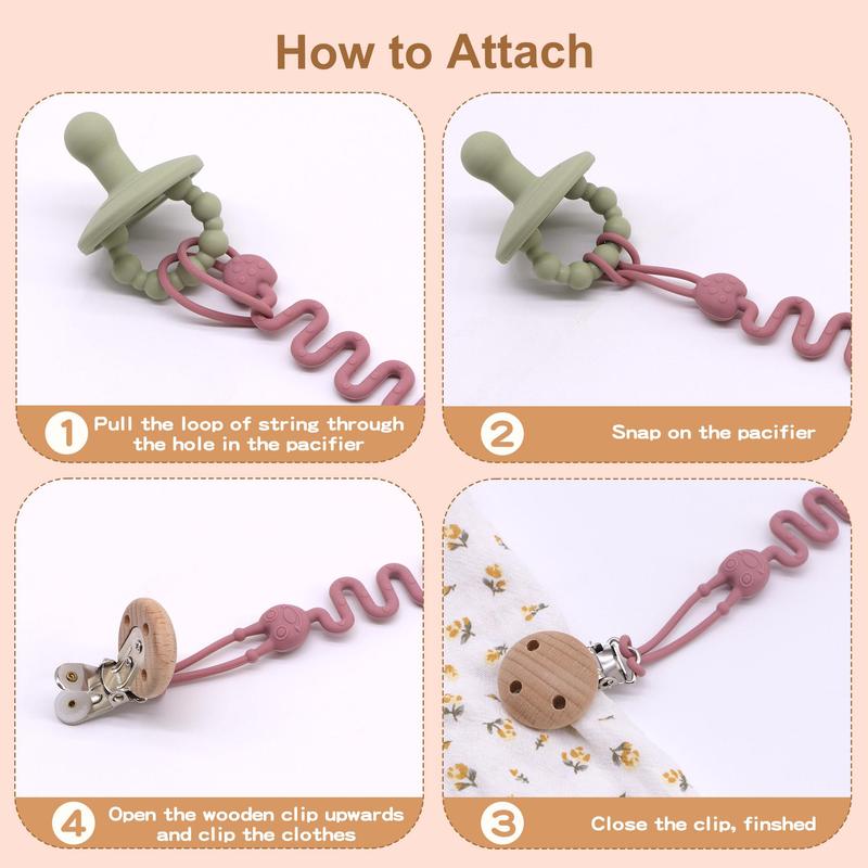 Baby Silicone Teether Chain (4 Counts/set), Anti-lost Teether Clip, Newborn Teething Toy, Teething Toys Suitable for Boys and Girls 5