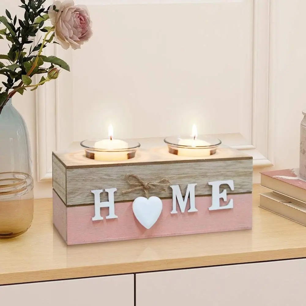 Wooden Candle Holder, 1 Count Rustic Tea Light Candle Holder, Home Decor for Living Room Bedroom Bathroom, Shabby Chic Home Decor