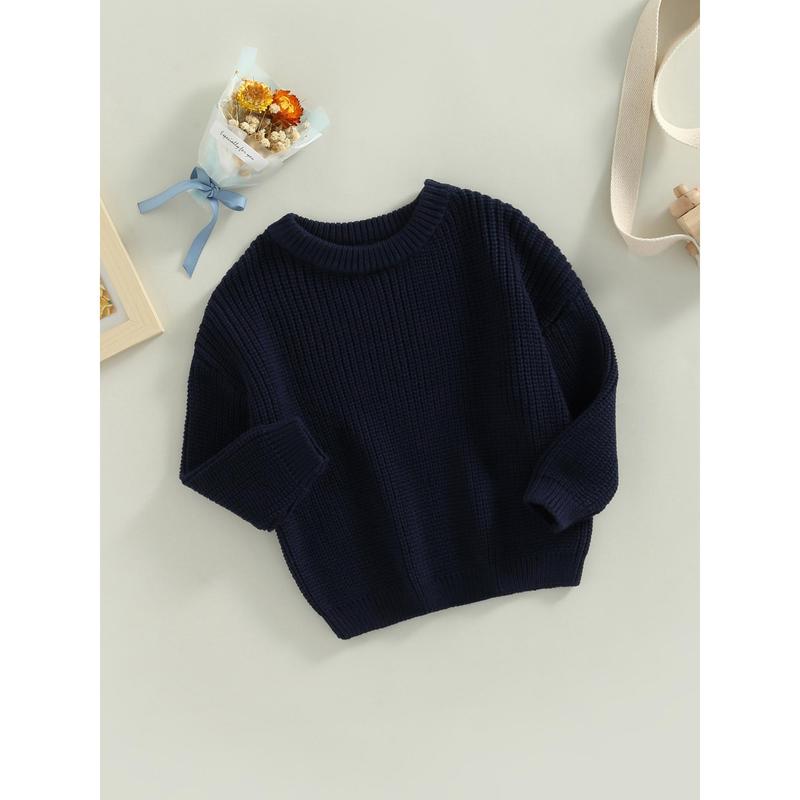 Toddler Baby Round Neck Sweaters, Long Sleeve Solid Color Loose Knitted Pullovers 2