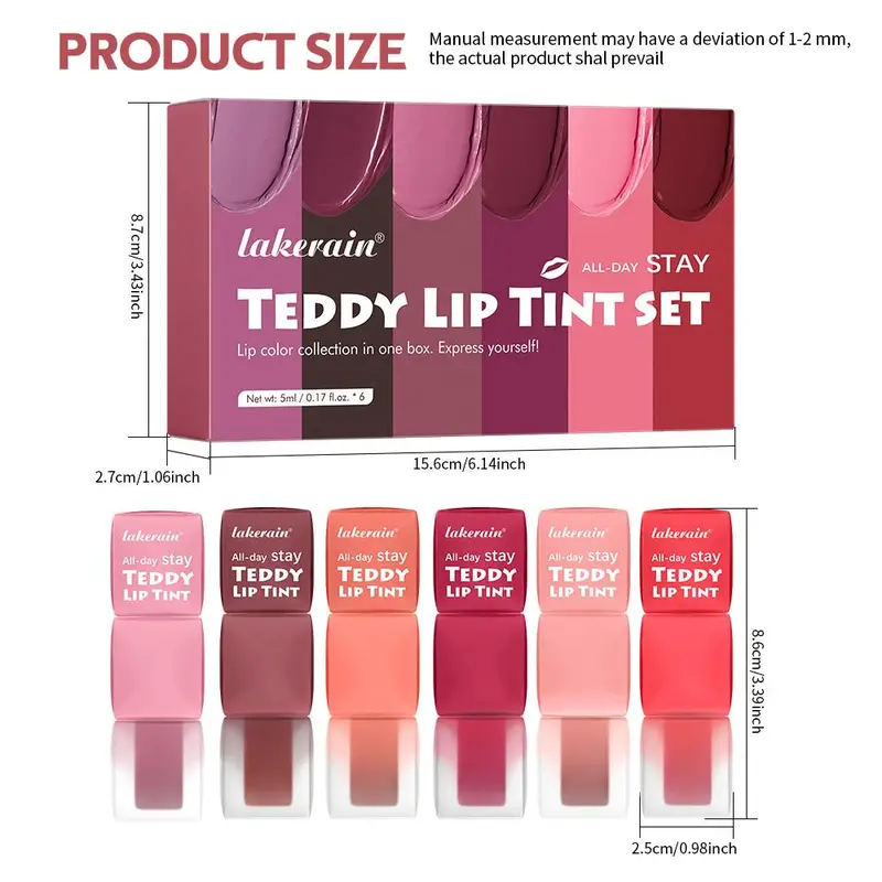 Long-lasting Lip Tint Set, 6pcs/set Natural Matte Finish Highly Pigmented Liquid Lipstick, Waterproof, Smudge-proof Lip Gloss for All Occasions Lip Makeup, Cosmetic 1
