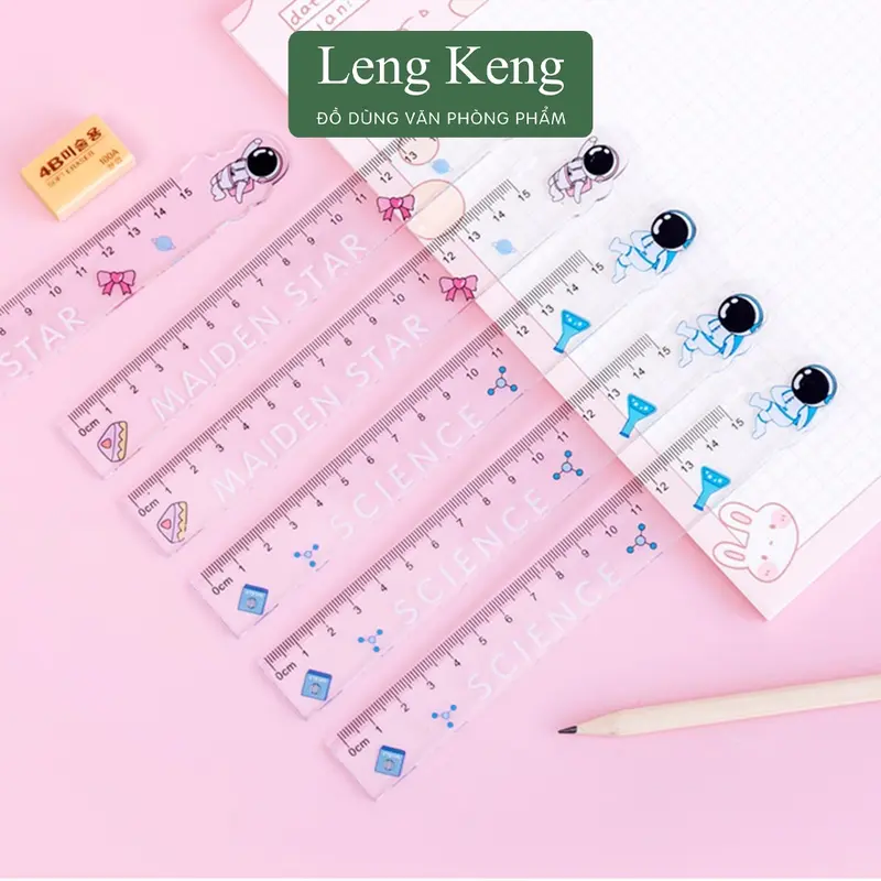 Thước kẻ trong suốt 15cm văn phòng phẩm Leng Keng hình phi hành gia dễ thương T86 6
