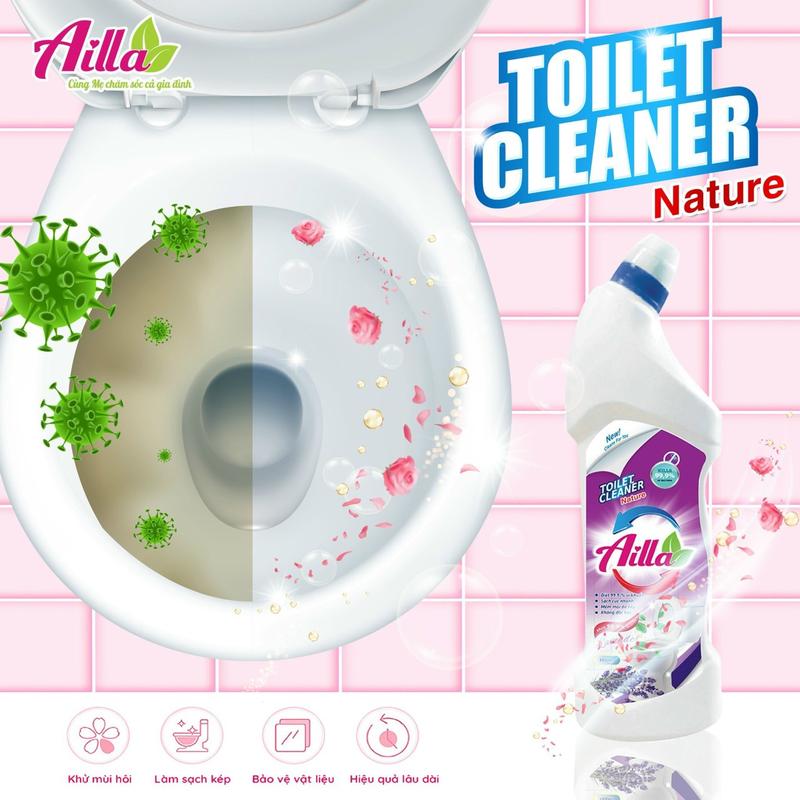 Nước Tẩy Bồn Cầu Ailla Đậm Đặc, Làm Sạch, khử mùi hôi, Diệt Khuẩn, An Toàn, Không hại men sứ 1000ml