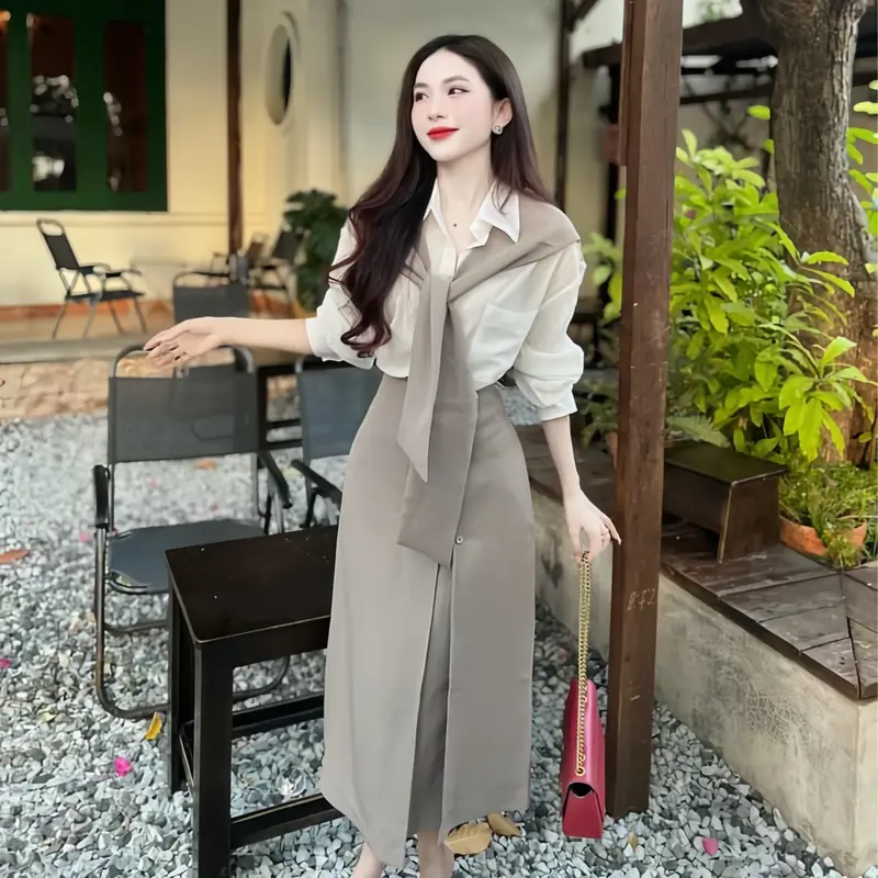 Sét Bộ Áo Sơ Mi Cách Điệu + Chân Váy Tuyết Mưa 2