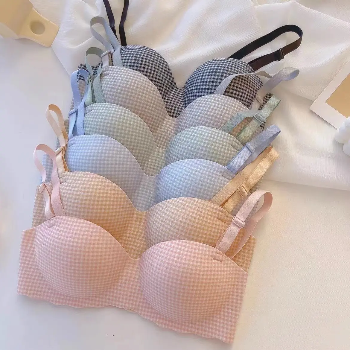 Sweet bra, seamless thin bra, thin bra, small chest special bra, gathering bra, underwire bra, houndstooth bra