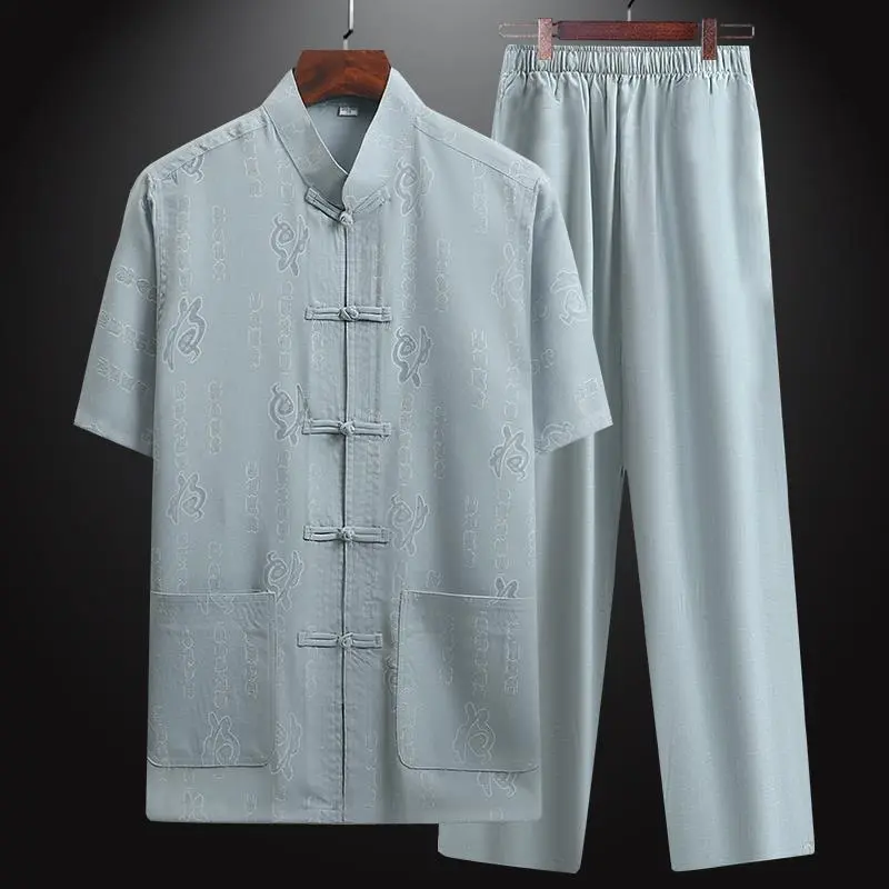 Bộ Đồ Mùa Hè, Phong Cách Trung Quốc, Cho Nam Trung Người Già Và Cao Tuổi, Chất Liệu Vải Lanh Và Cotton, ngắn Tay, Thích Hợp Cho Bố, Quần Áo Mỏng, Phong Cách Ông Già 0
