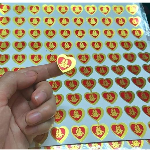  Bộ 100 Decal Chữ Hỷ Dán Trầu Cau Trái Cây Vật Dụng Trang Trí Đám Cưới 
