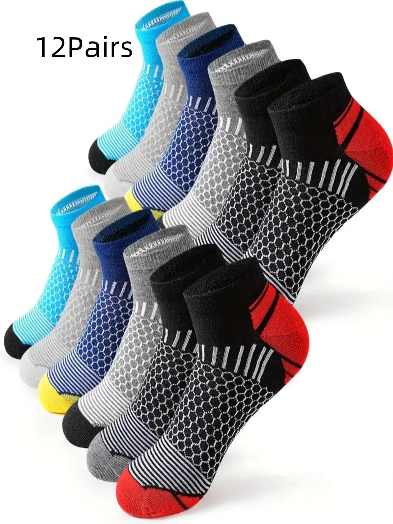 Men's Geometric Print Low Cut Socks, Casual Moisture Wicking Socks, Soft Comfy Breathable Socks for All Seasons Daily Wear