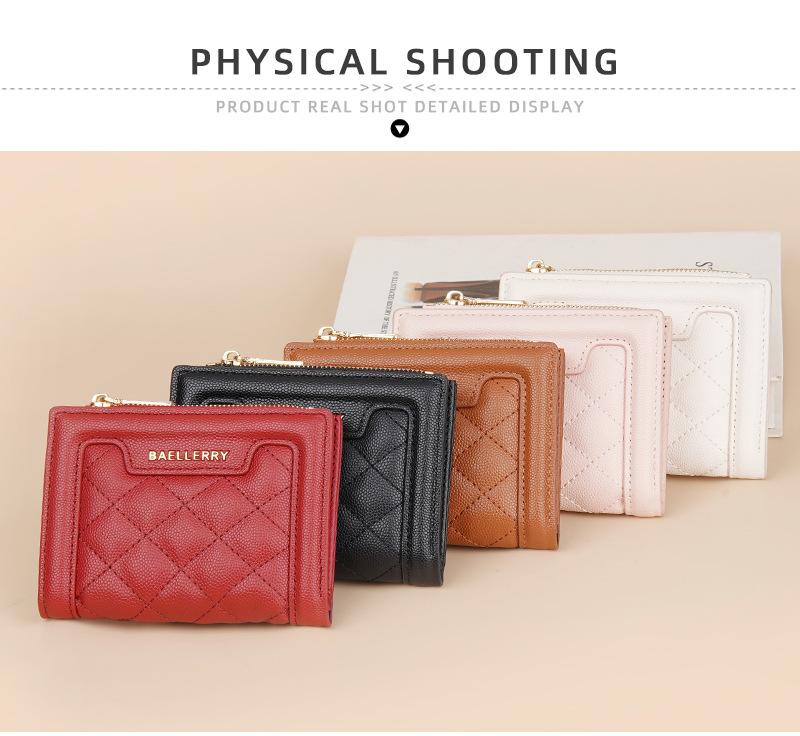 Product Introduction of Dompet Wanita, Baellerry, Warna Hangat, Butang Snap Pendek, Penutupan Zip, Dompet Syiling, Reka Bentuk Berpetak Berlian Tepi, Pemegang Kad Selempang 6