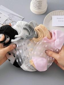 Paquete de 5 pares de calcetines invisibles para mujer con estampado de lunares, malla contrastante y diseño transparente, suaves, cómodos y transpirables para el verano 2024, calcetines y medias femeninas para el verano